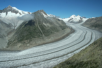 The glacier descending from the Jungfraujoch viewed  from Eggishorn