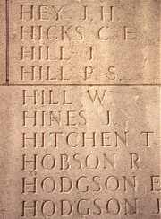 William Hill inscription on the Thiepval Memorial